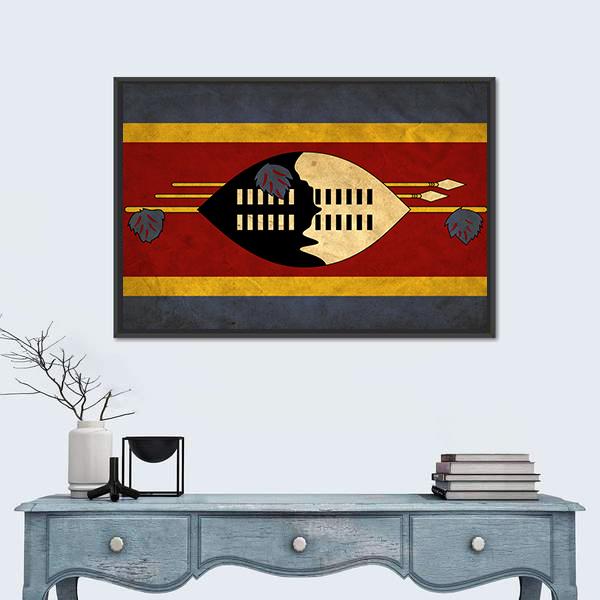 View Of Swaziland Grunge Flag Canvas Wall Art-1 Piece-Floating Frame-24" x 16"-Tiaracle