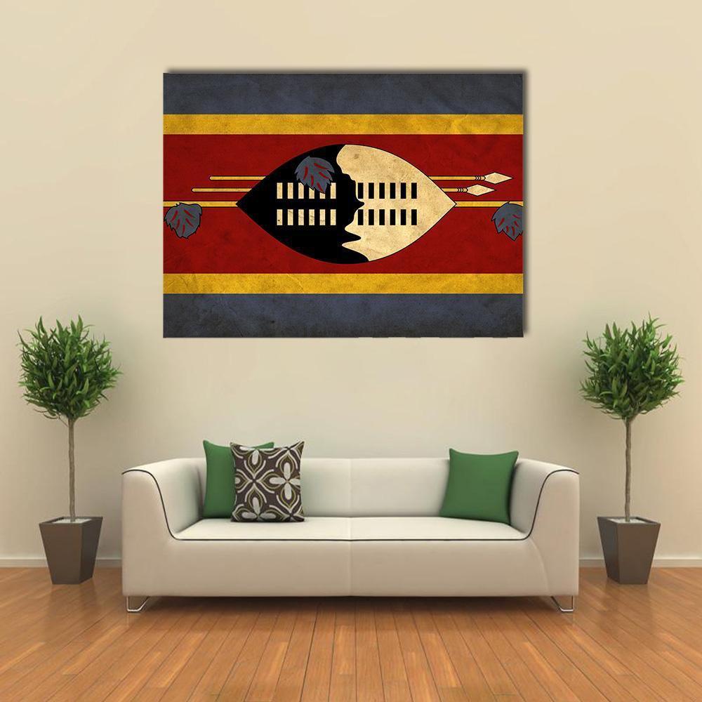 Eswatini Grunge Flag Canvas Wall Art in red, yellow and blue, single panel hung on a wall