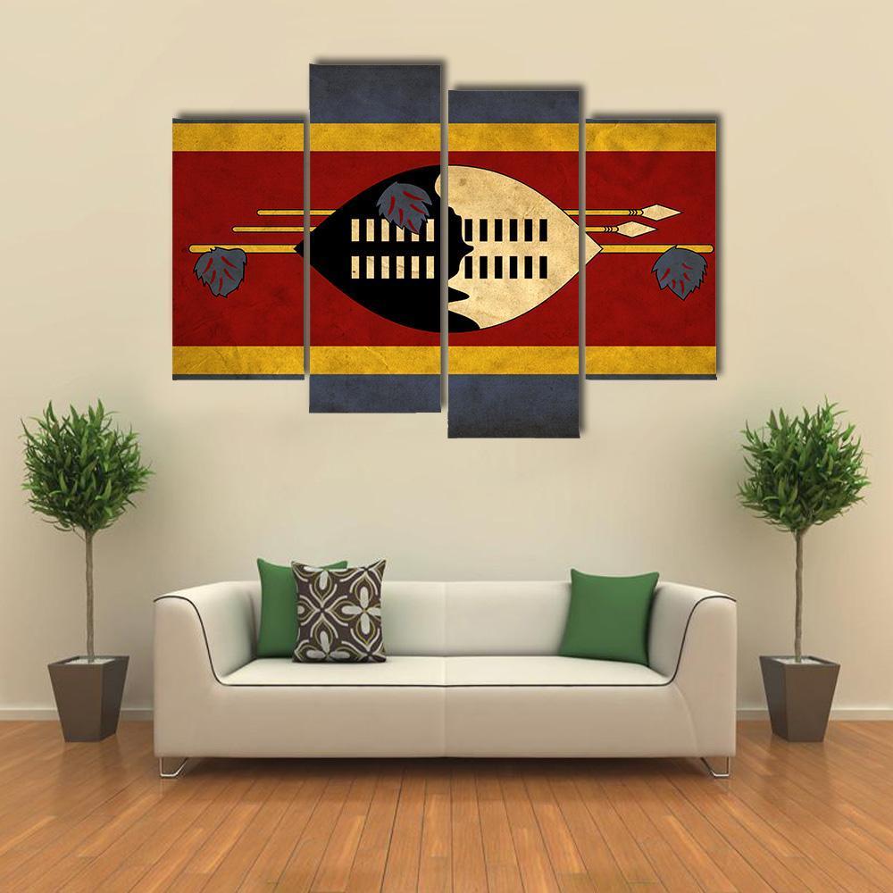 View Of Swaziland Grunge Flag Canvas Wall Art-4 Pop-Gallery Wrap-50" x 32"-Tiaracle