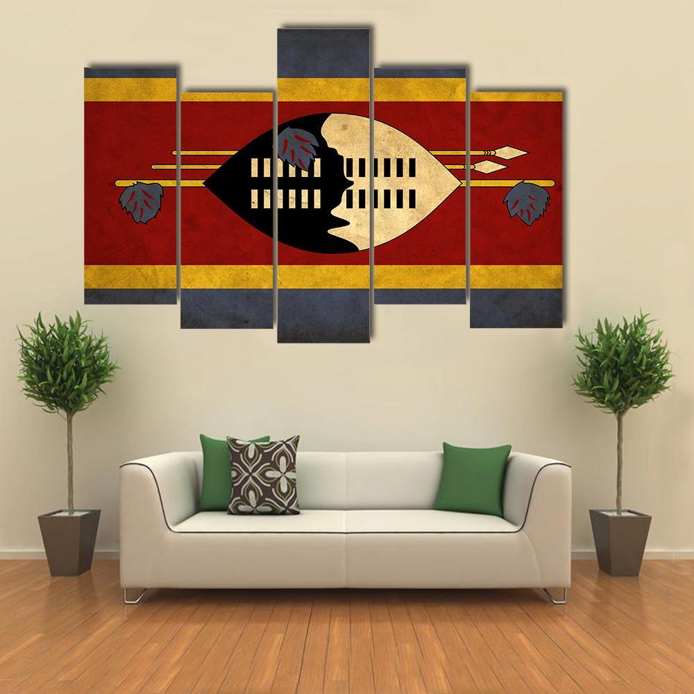 View Of Swaziland Grunge Flag Canvas Wall Art-5 Pop-Gallery Wrap-47" x 32"-Tiaracle