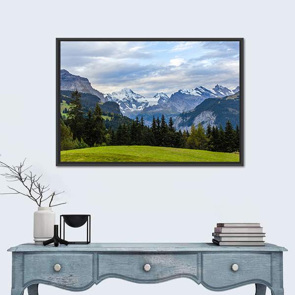 View Of Swiss Alps From Wengen Canvas Wall Art-1 Piece-Floating Frame-24" x 16"-Tiaracle