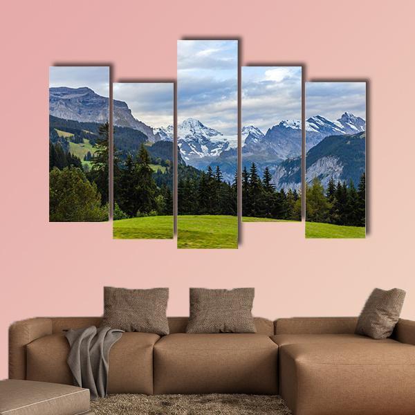 View Of Swiss Alps From Wengen Canvas Wall Art-5 Pop-Gallery Wrap-47" x 32"-Tiaracle