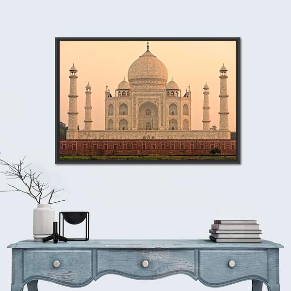 View Of Taj Mahal At Sunrise Agra India Canvas Wall Art-1 Piece-Floating Frame-24" x 16"-Tiaracle
