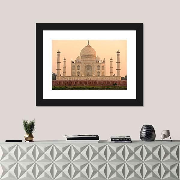 View Of Taj Mahal At Sunrise Agra India Canvas Wall Art-1 Piece-Framed Print-20" x 16"-Tiaracle