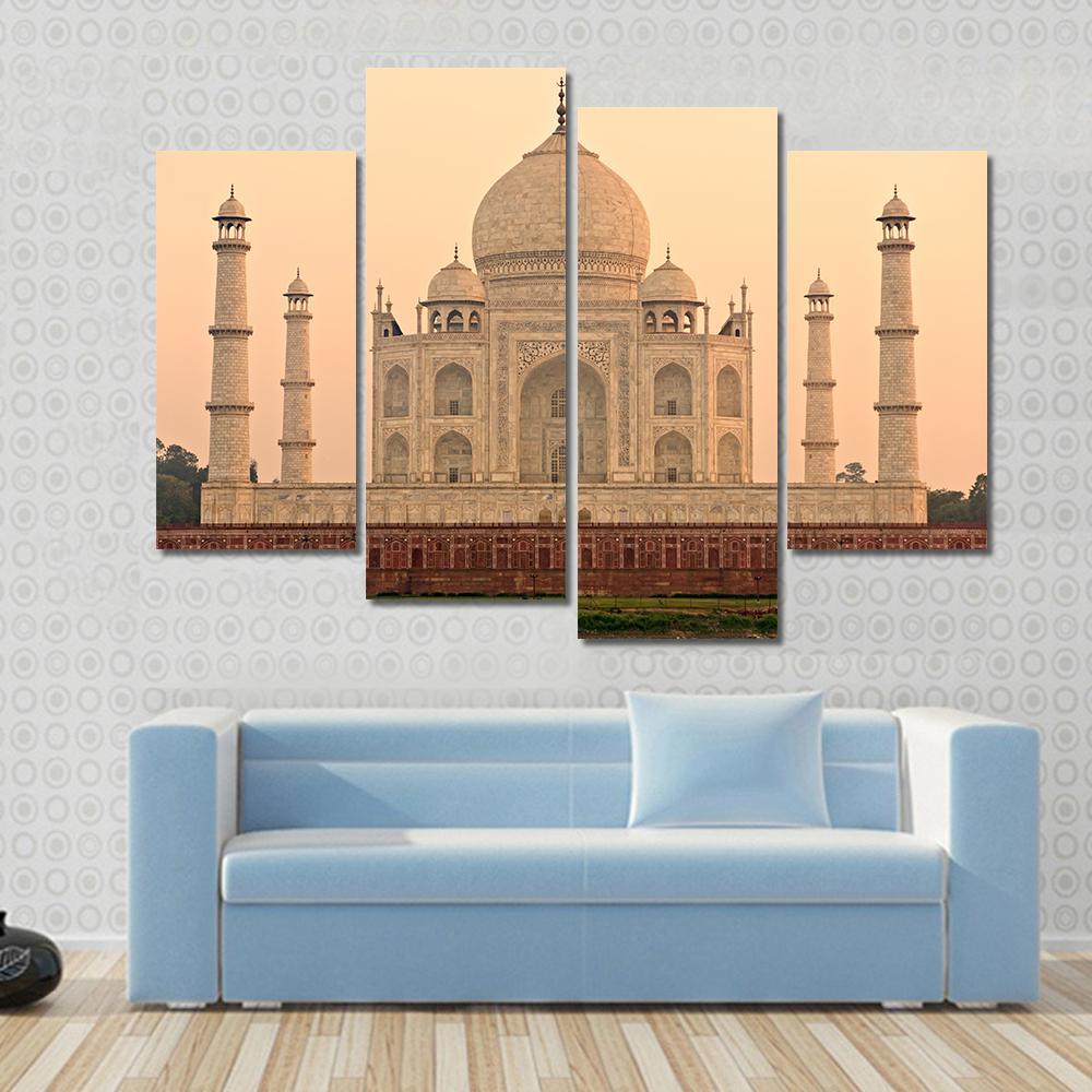 View Of Taj Mahal At Sunrise Agra India Canvas Wall Art-4 Pop-Gallery Wrap-50" x 32"-Tiaracle