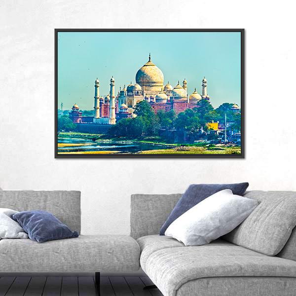 View Of Taj Mahal From Agra Fort Canvas Wall Art-3 Horizontal-Gallery Wrap-25" x 16"-Tiaracle