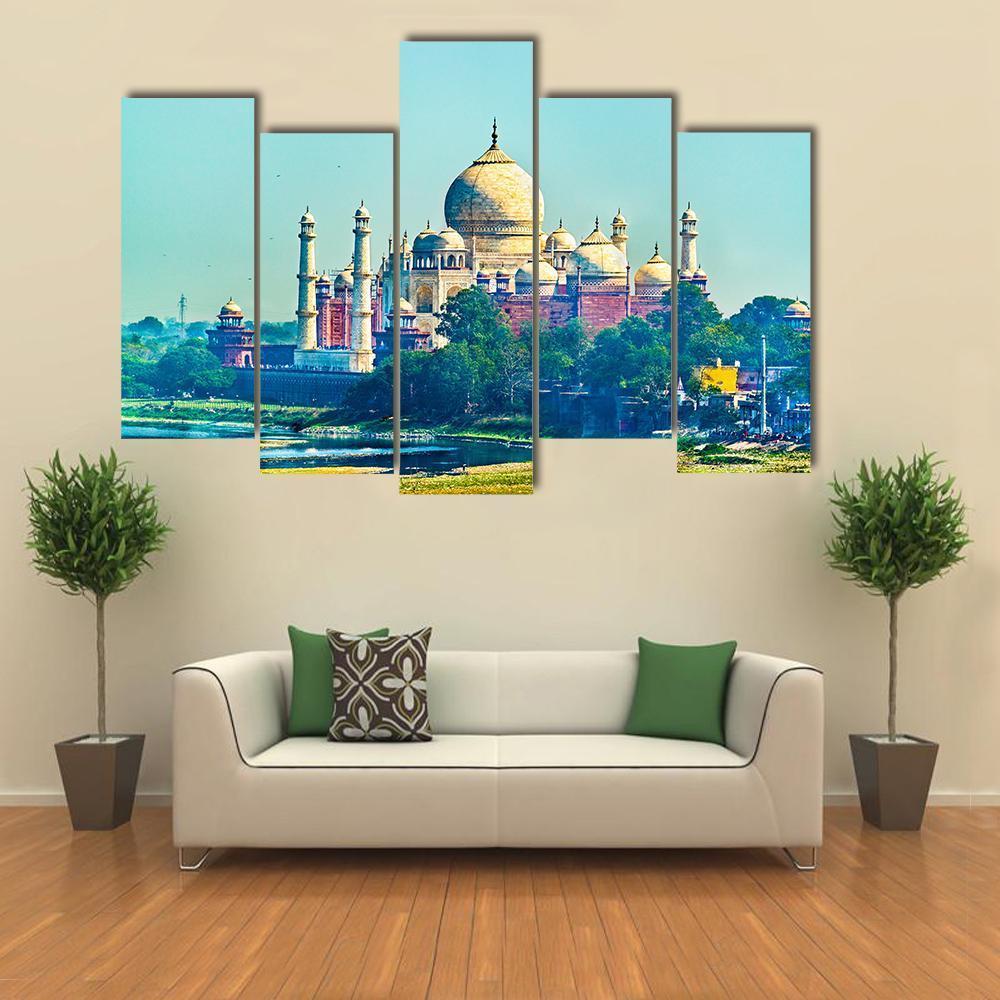 View Of Taj Mahal From Agra Fort Canvas Wall Art-5 Pop-Gallery Wrap-47" x 32"-Tiaracle
