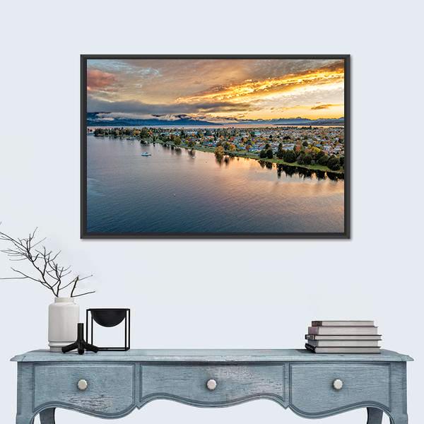 View Of Te Anau Lake Canvas Wall Art-1 Piece-Floating Frame-24" x 16"-Tiaracle