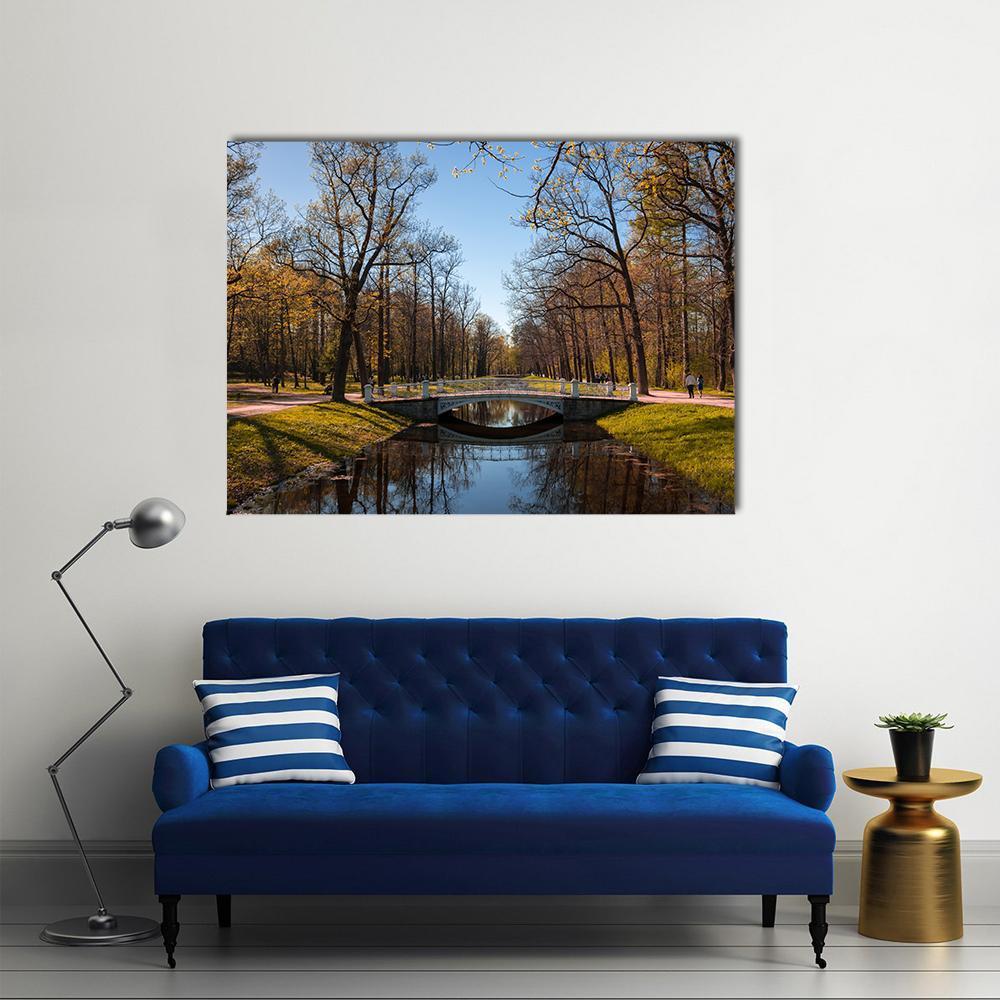 Alexander Park View in Pushkin Canvas Wall Art in brown, green and blue, single panel hung on a wall