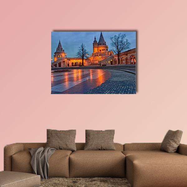 View Of The Budapest Fishermen's Bastion At Dusk Canvas Wall Art-1 Piece-Gallery Wrap-48" x 32"-Tiaracle