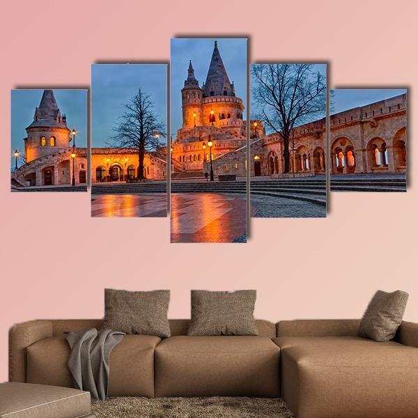 View Of The Budapest Fishermen's Bastion At Dusk Canvas Wall Art-5 Star-Gallery Wrap-62" x 32"-Tiaracle