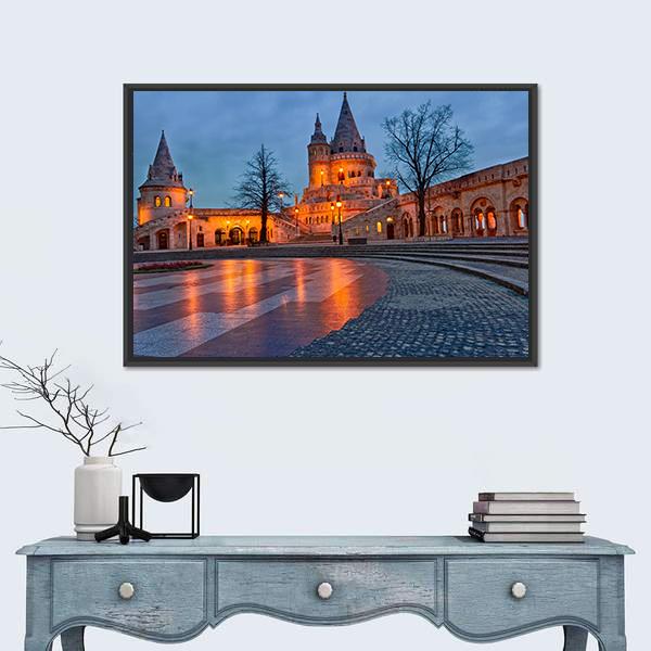 View Of The Budapest Fishermen's Bastion At Dusk Canvas Wall Art-1 Piece-Floating Frame-24" x 16"-Tiaracle