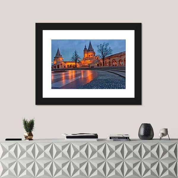 View Of The Budapest Fishermen's Bastion At Dusk Canvas Wall Art-1 Piece-Framed Print-20" x 16"-Tiaracle