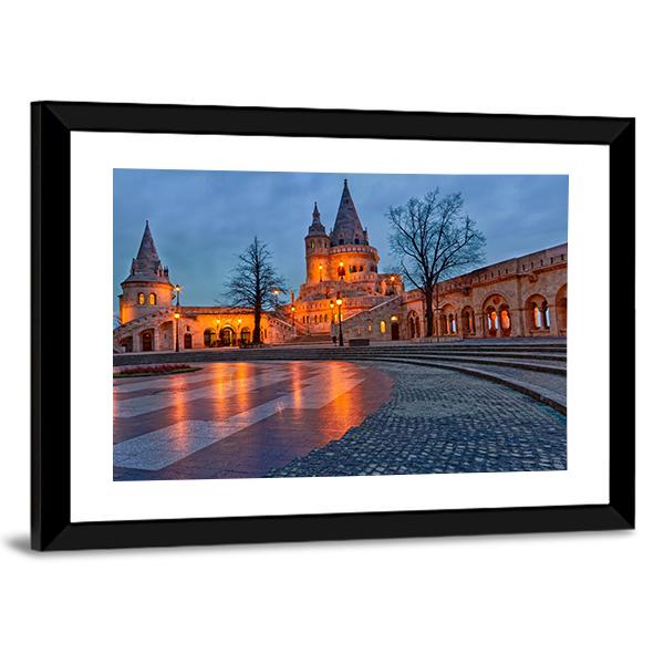View Of The Budapest Fishermen's Bastion At Dusk Canvas Wall Art-3 Horizontal-Gallery Wrap-25" x 16"-Tiaracle