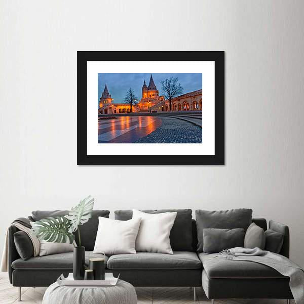 View Of The Budapest Fishermen's Bastion At Dusk Canvas Wall Art-3 Horizontal-Gallery Wrap-25" x 16"-Tiaracle