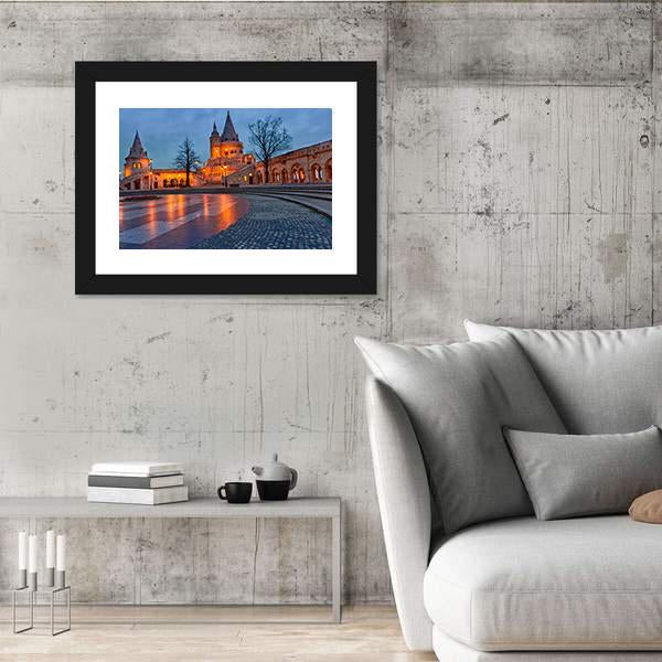 View Of The Budapest Fishermen's Bastion At Dusk Canvas Wall Art-3 Horizontal-Gallery Wrap-25" x 16"-Tiaracle