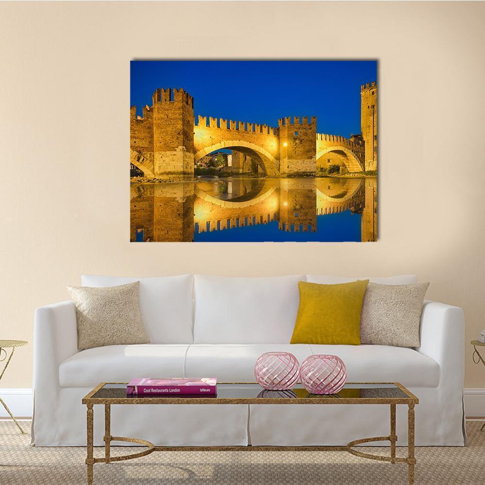 Castelvecchio Bridge Canvas Wall Art-4 Horizontal-Gallery Wrap-34" x 24"-Tiaracle