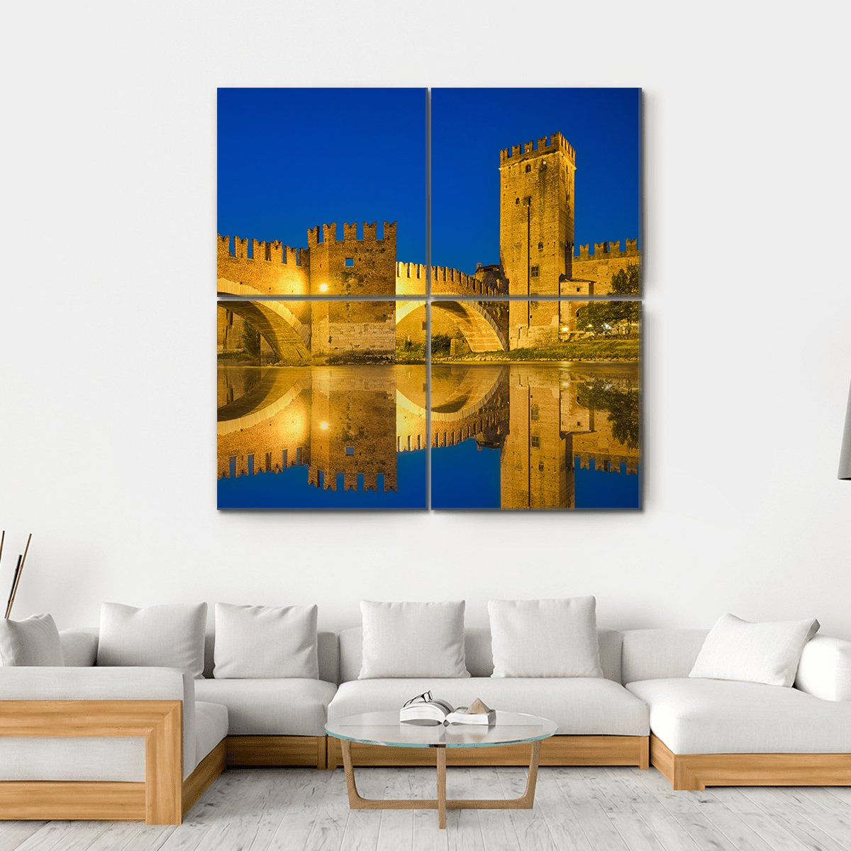 Castelvecchio Bridge Canvas Wall Art-4 Square-Gallery Wrap-17" x 17"-Tiaracle