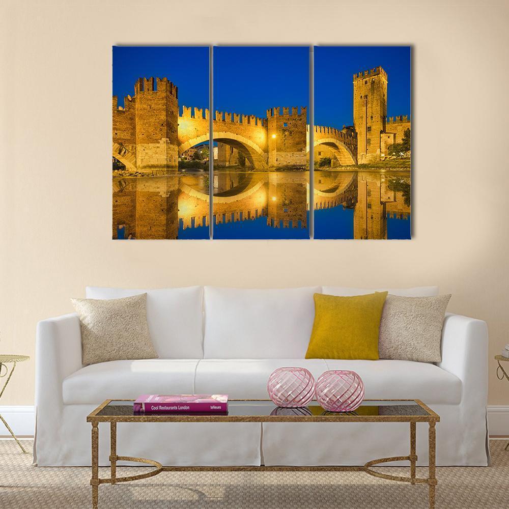 Castelvecchio Bridge Canvas Wall Art-3 Horizontal-Gallery Wrap-37" x 24"-Tiaracle