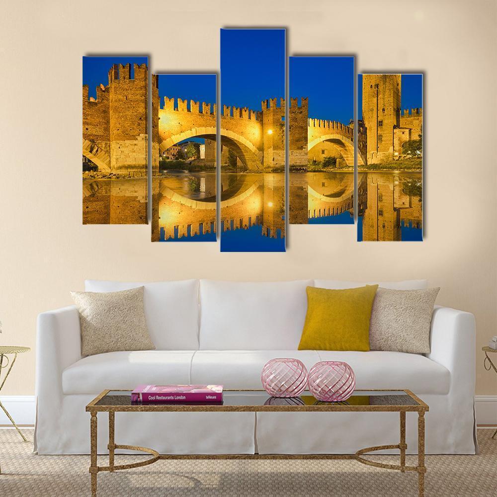 Castelvecchio Bridge Canvas Wall Art-5 Pop-Gallery Wrap-47" x 32"-Tiaracle