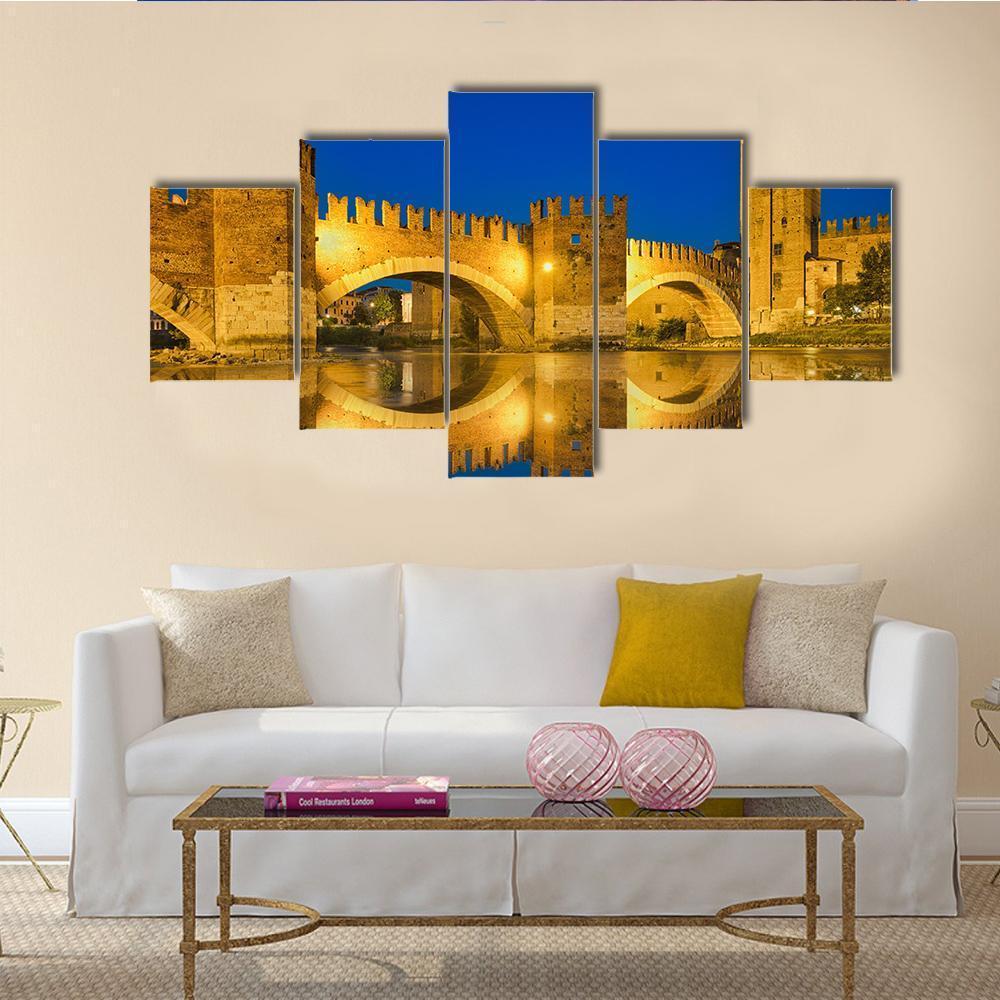 Castelvecchio Bridge Canvas Wall Art-5 Star-Gallery Wrap-62" x 32"-Tiaracle