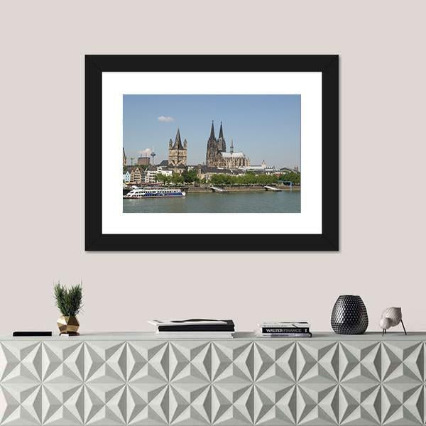 View Of The City From River Rhine Canvas Wall Art-1 Piece-Framed Print-20" x 16"-Tiaracle