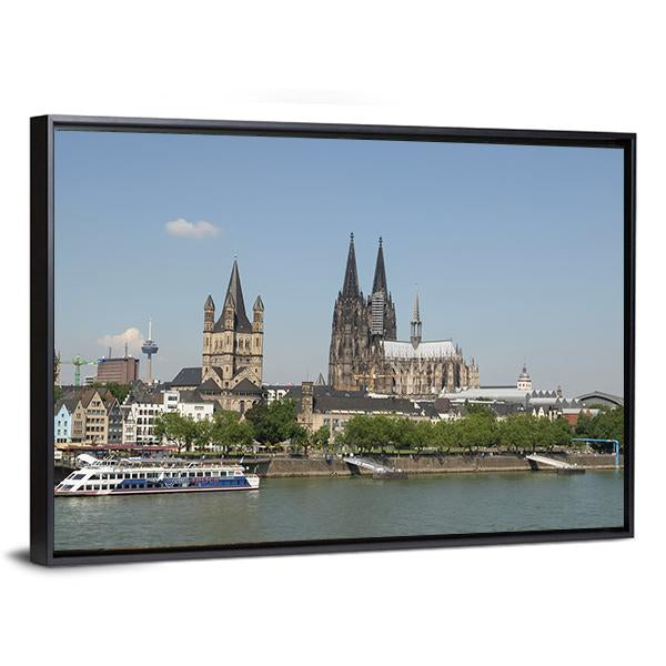 View Of The City From River Rhine Canvas Wall Art-3 Horizontal-Gallery Wrap-25" x 16"-Tiaracle