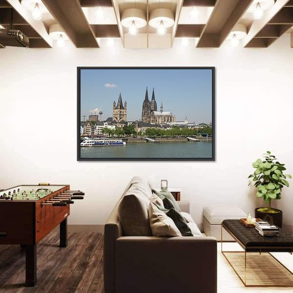 View Of The City From River Rhine Canvas Wall Art-3 Horizontal-Gallery Wrap-25" x 16"-Tiaracle