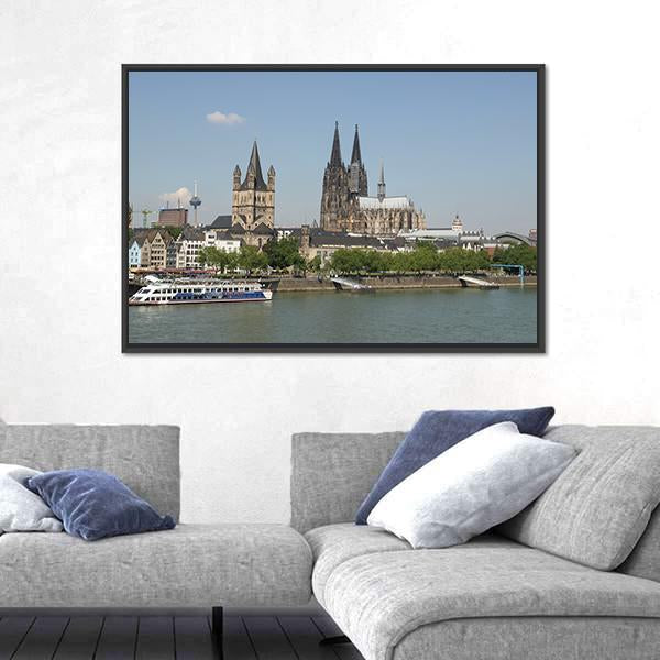 View Of The City From River Rhine Canvas Wall Art-3 Horizontal-Gallery Wrap-25" x 16"-Tiaracle