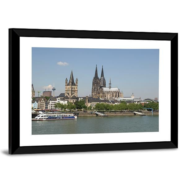 View Of The City From River Rhine Canvas Wall Art-3 Horizontal-Gallery Wrap-25" x 16"-Tiaracle
