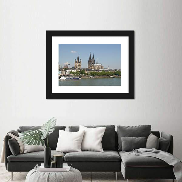 View Of The City From River Rhine Canvas Wall Art-3 Horizontal-Gallery Wrap-25" x 16"-Tiaracle
