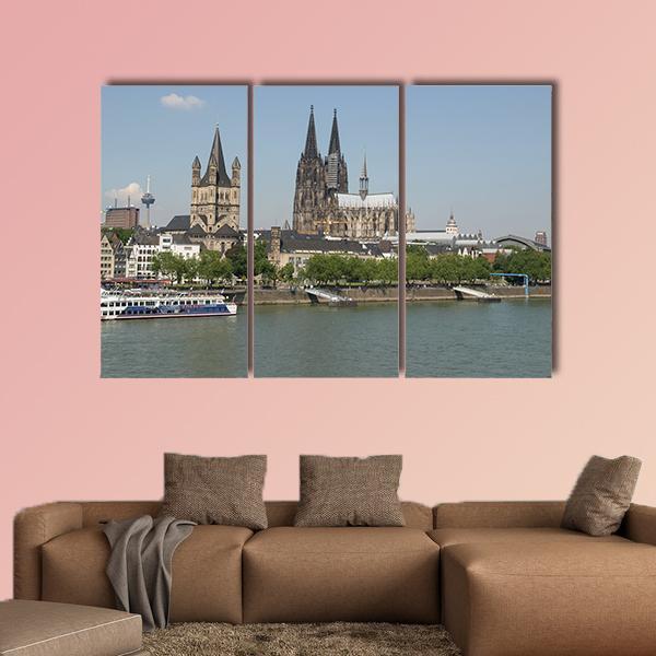 View Of The City From River Rhine Canvas Wall Art-3 Horizontal-Gallery Wrap-25" x 16"-Tiaracle