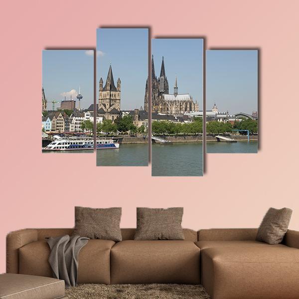 View Of The City From River Rhine Canvas Wall Art-4 Pop-Gallery Wrap-50" x 32"-Tiaracle