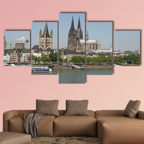 View Of The City From River Rhine Canvas Wall Art-5 Star-Gallery Wrap-62" x 32"-Tiaracle
