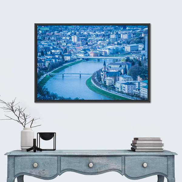 View Of The City Of Salzburg Canvas Wall Art-1 Piece-Floating Frame-24" x 16"-Tiaracle