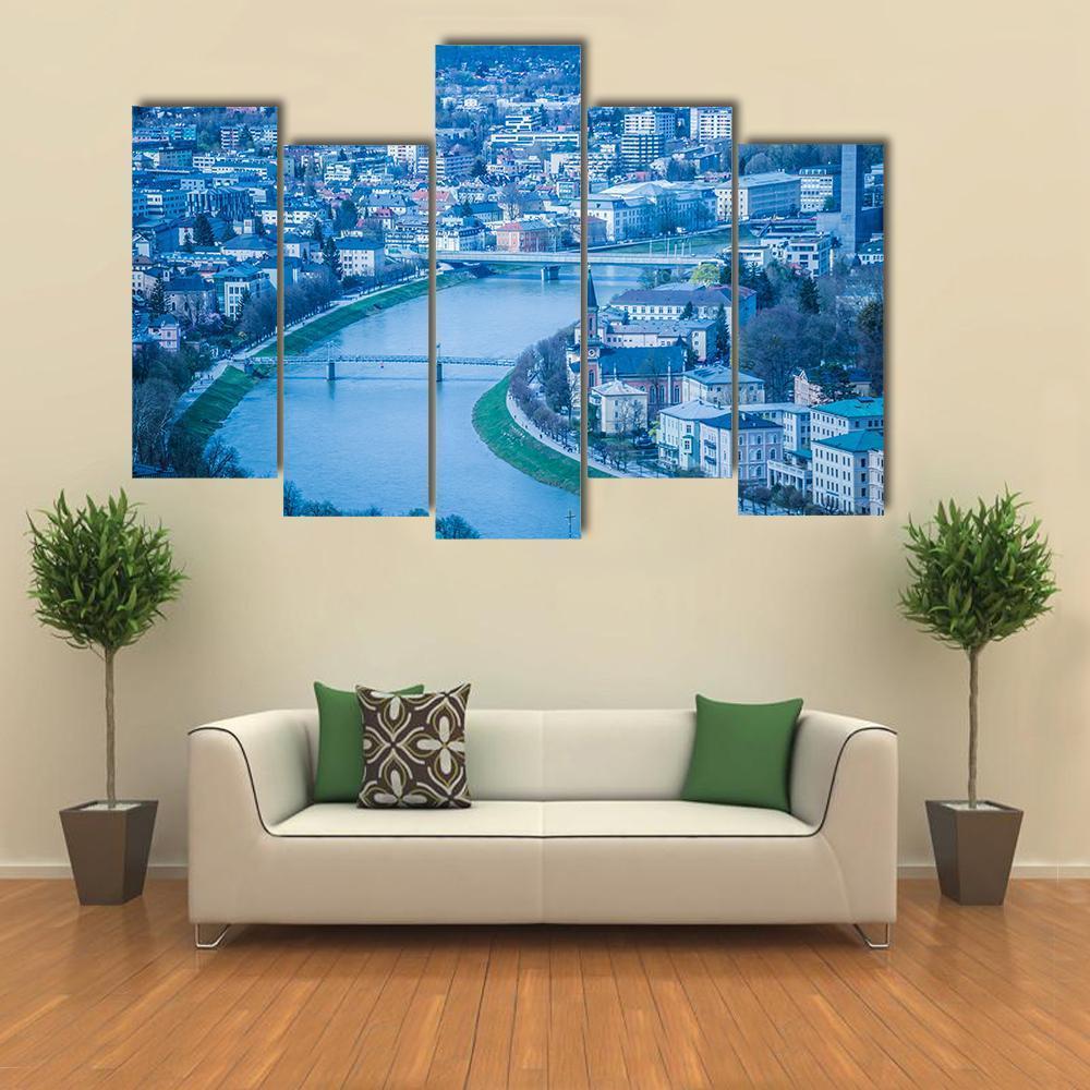 View Of The City Of Salzburg Canvas Wall Art-5 Pop-Gallery Wrap-47" x 32"-Tiaracle