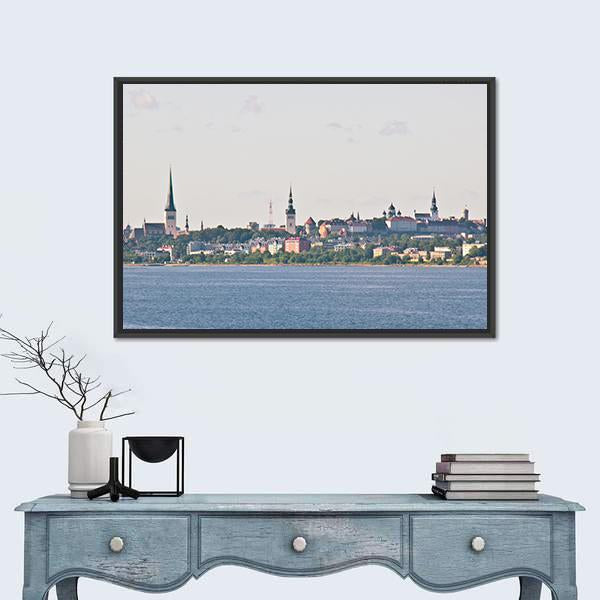 View Of The Cityscape Of Tallinn From The Sea Canvas Wall Art-1 Piece-Floating Frame-24" x 16"-Tiaracle