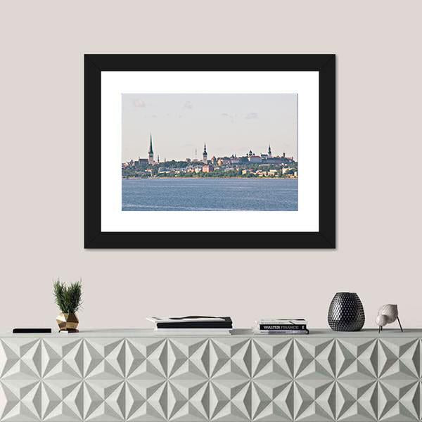 View Of The Cityscape Of Tallinn From The Sea Canvas Wall Art-1 Piece-Framed Print-20" x 16"-Tiaracle