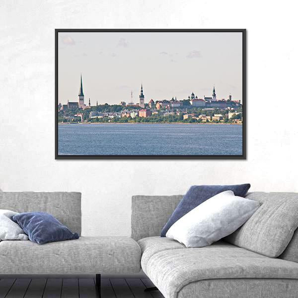 View Of The Cityscape Of Tallinn From The Sea Canvas Wall Art-3 Horizontal-Gallery Wrap-25" x 16"-Tiaracle