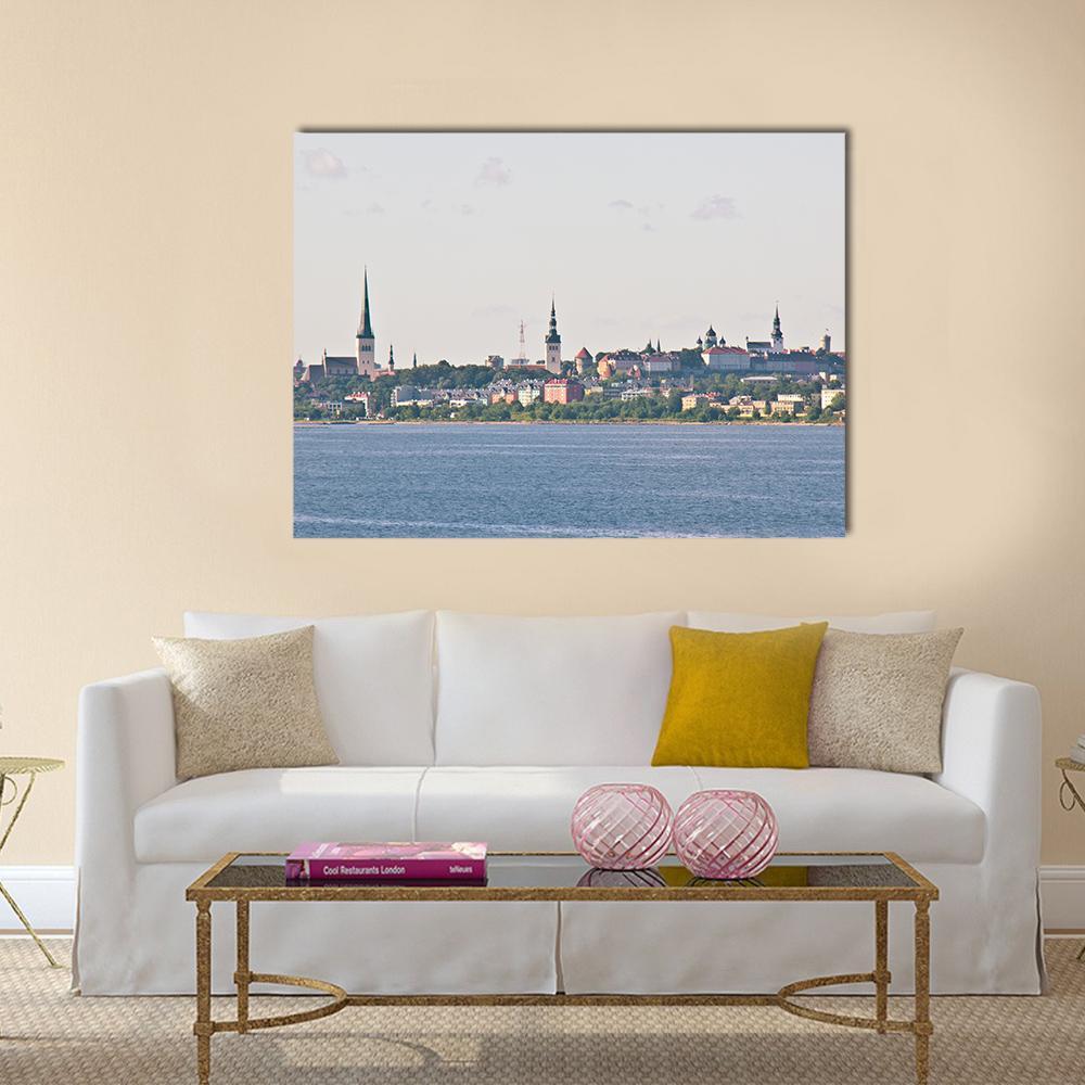 View Of The Cityscape Of Tallinn From The Sea Canvas Wall Art-1 Piece-Gallery Wrap-48" x 32"-Tiaracle
