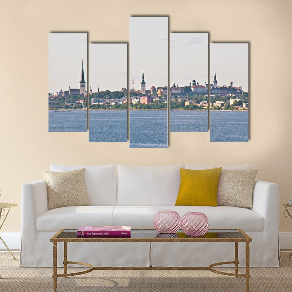 View Of The Cityscape Of Tallinn From The Sea Canvas Wall Art-1 Piece-Gallery Wrap-48" x 32"-Tiaracle