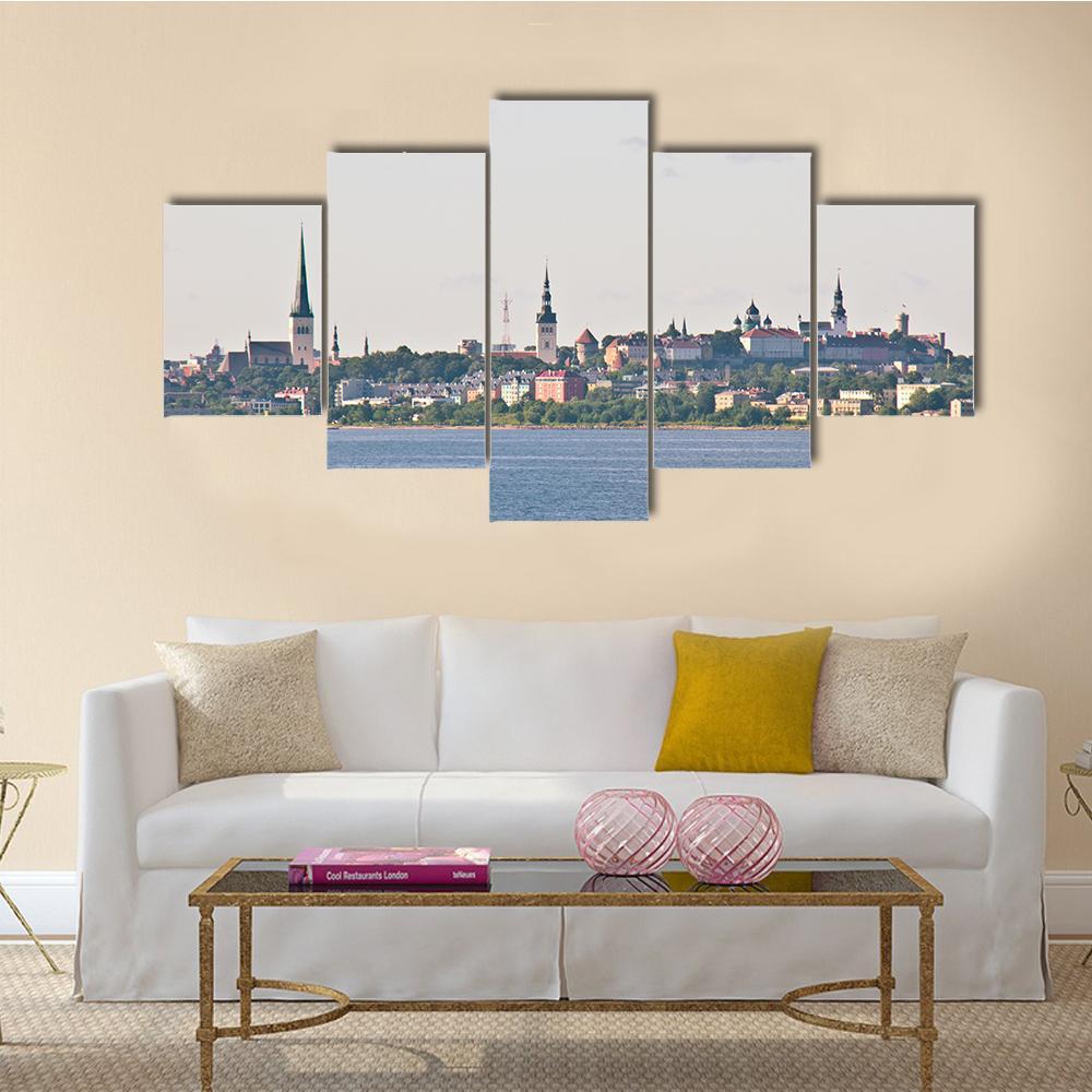 View Of The Cityscape Of Tallinn From The Sea Canvas Wall Art-5 Star-Gallery Wrap-62" x 32"-Tiaracle