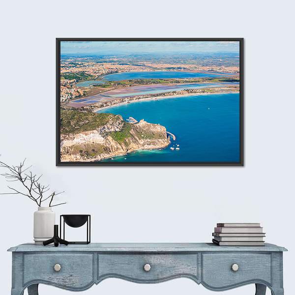 View Of The Coast Poetto In Cagliari Canvas Wall Art-1 Piece-Floating Frame-36" x 24"-Tiaracle