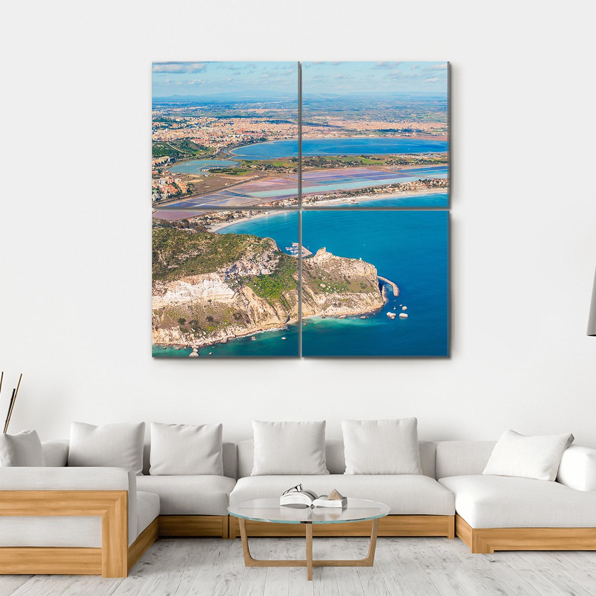 View Of The Coast Poetto In Cagliari Canvas Wall Art-4 Square-Gallery Wrap-17" x 17"-Tiaracle