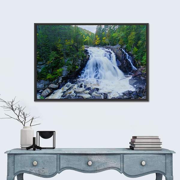 View Of The Diable Waterfall In Canada Canvas Wall Art-1 Piece-Floating Frame-24" x 16"-Tiaracle