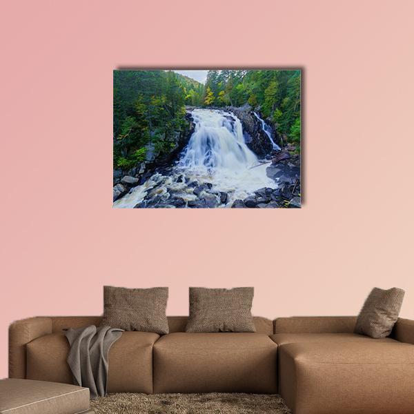 Diable Waterfall in Canada Canvas Wall Art in white, gray and green, single panel hung on a wall