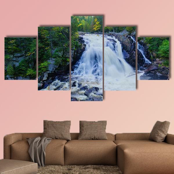 View Of The Diable Waterfall In Canada Canvas Wall Art-5 Star-Gallery Wrap-62" x 32"-Tiaracle