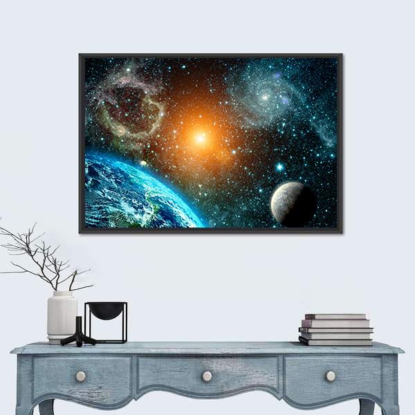 View Of The Earth From Space Canvas Wall Art-1 Piece-Floating Frame-24" x 16"-Tiaracle