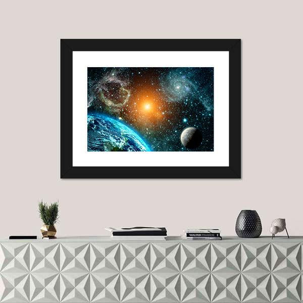 View Of The Earth From Space Canvas Wall Art-1 Piece-Framed Print-20" x 16"-Tiaracle