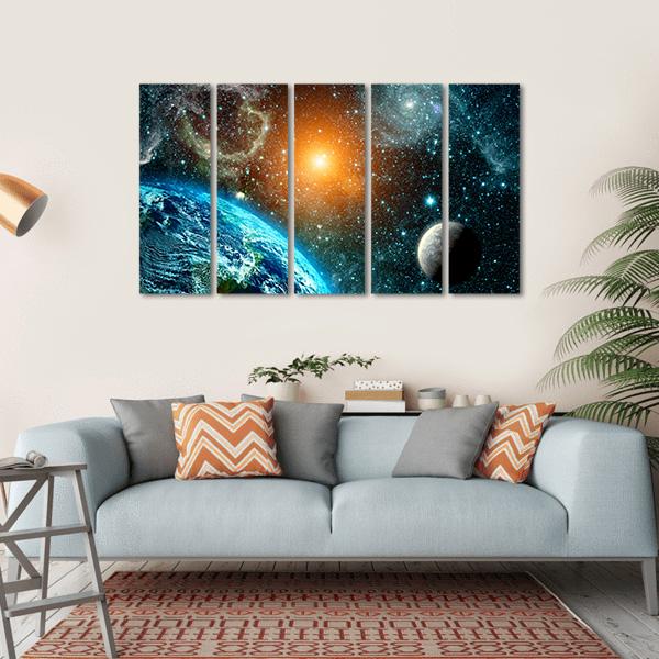 View Of The Earth From Space Canvas Wall Art-5 Horizontal-Gallery Wrap-22" x 12"-Tiaracle